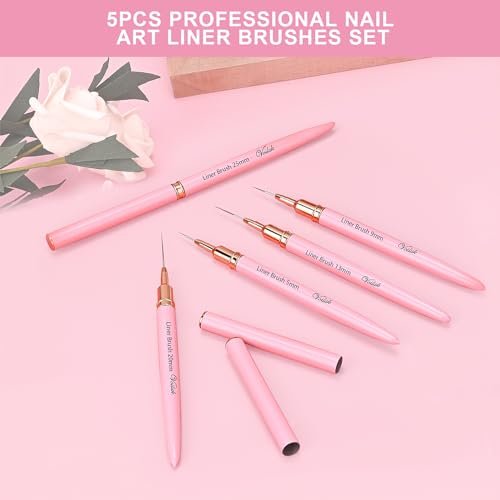 Voiluk 5-Piece Nail Art Liner Brushes Set - Thin Liner Brushes for Gel Nail Art, Striping Brushes for Fine Lines & Details (5/9/13/20/25mm) - görsel 6