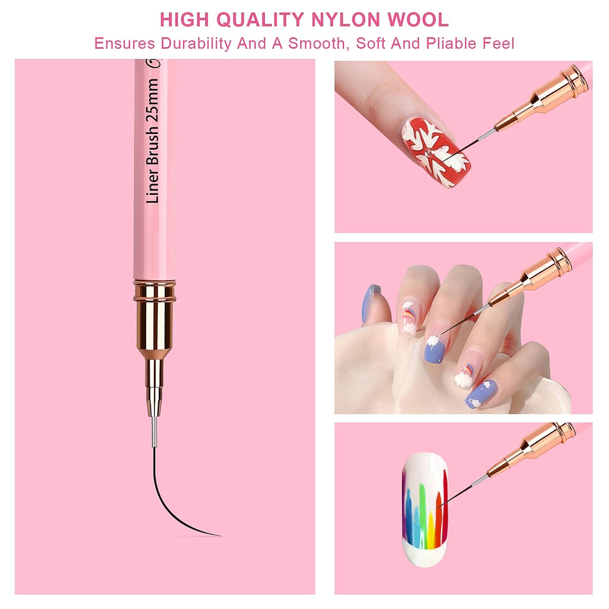 Voiluk 5-Piece Nail Art Liner Brushes Set - Thin Liner Brushes for Gel Nail Art, Striping Brushes for Fine Lines & Details (5/9/13/20/25mm) - görsel 7