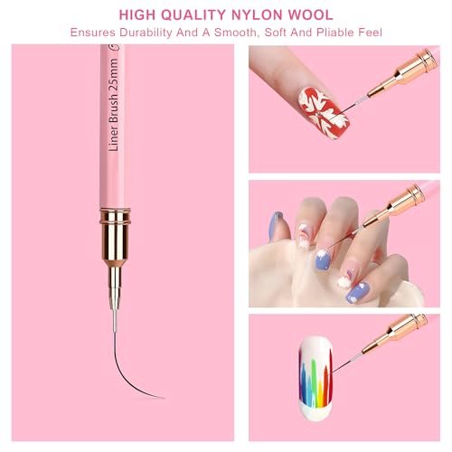 Voiluk 5-Piece Nail Art Liner Brushes Set - Thin Liner Brushes for Gel Nail Art, Striping Brushes for Fine Lines & Details (5/9/13/20/25mm) - görsel 8