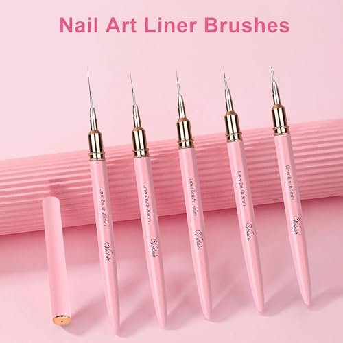 Voiluk 5-Piece Nail Art Liner Brushes Set - Thin Liner Brushes for Gel Nail Art, Striping Brushes for Fine Lines & Details (5/9/13/20/25mm) - görsel 4