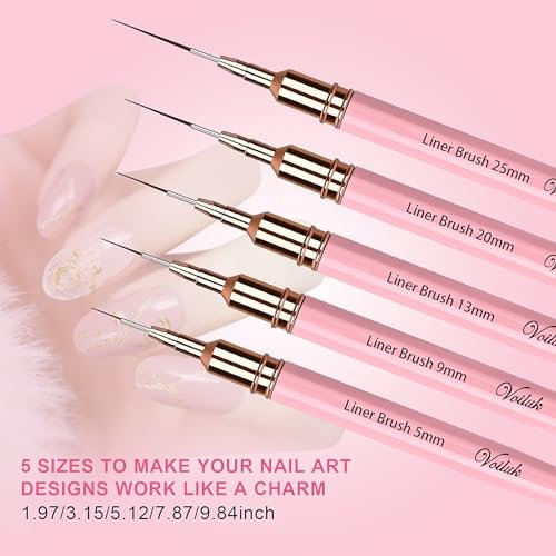 Voiluk 5-Piece Nail Art Liner Brushes Set - Thin Liner Brushes for Gel Nail Art, Striping Brushes for Fine Lines & Details (5/9/13/20/25mm) - görsel 12
