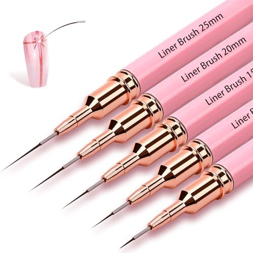 Voiluk 5-Piece Nail Art Liner Brushes Set - Thin Liner Brushes for Gel Nail Art, Striping Brushes for Fine Lines & Details (5/9/13/20/25mm) - görsel 2