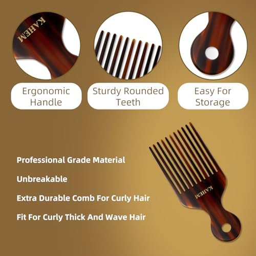 KAHEM Wide Tooth Pick Comb for Long, Thick, Curly Hair - 6.89 Inch Detangling and Lifting Comb for Women and Men's Hair Styling - görsel 14