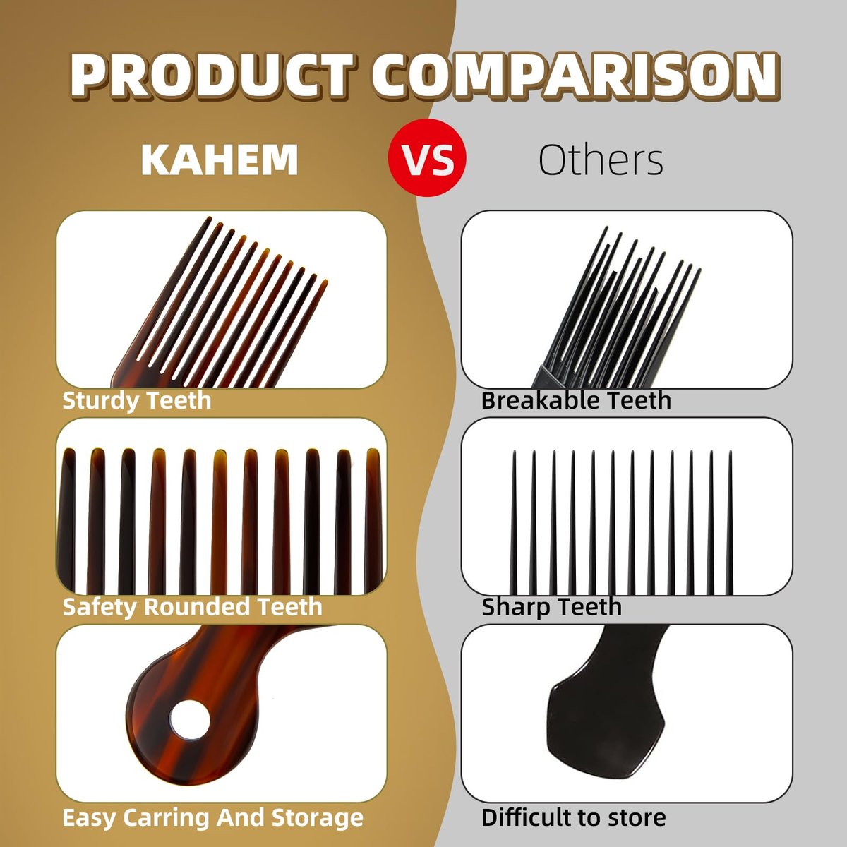 KAHEM Wide Tooth Pick Comb for Long, Thick, Curly Hair - 6.89 Inch Detangling and Lifting Comb for Women and Men's Hair Styling - görsel 7