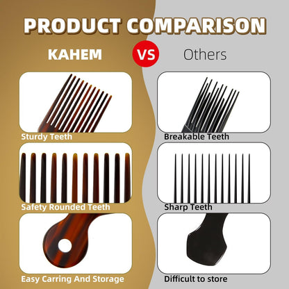 KAHEM Wide Tooth Pick Comb for Long, Thick, Curly Hair - 6.89 Inch Detangling and Lifting Comb for Women and Men's Hair Styling