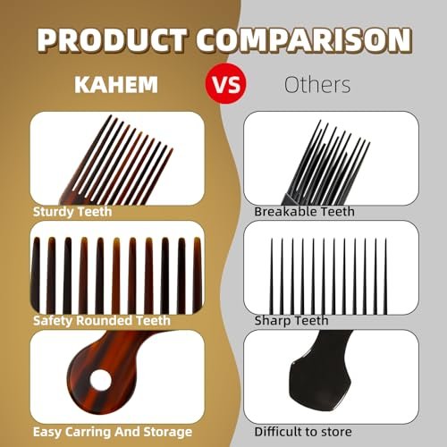 KAHEM Wide Tooth Pick Comb for Long, Thick, Curly Hair - 6.89 Inch Detangling and Lifting Comb for Women and Men's Hair Styling - görsel 8