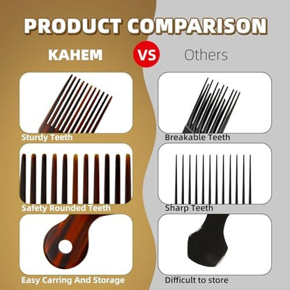 KAHEM Wide Tooth Pick Comb for Long, Thick, Curly Hair - 6.89 Inch Detangling and Lifting Comb for Women and Men's Hair Styling