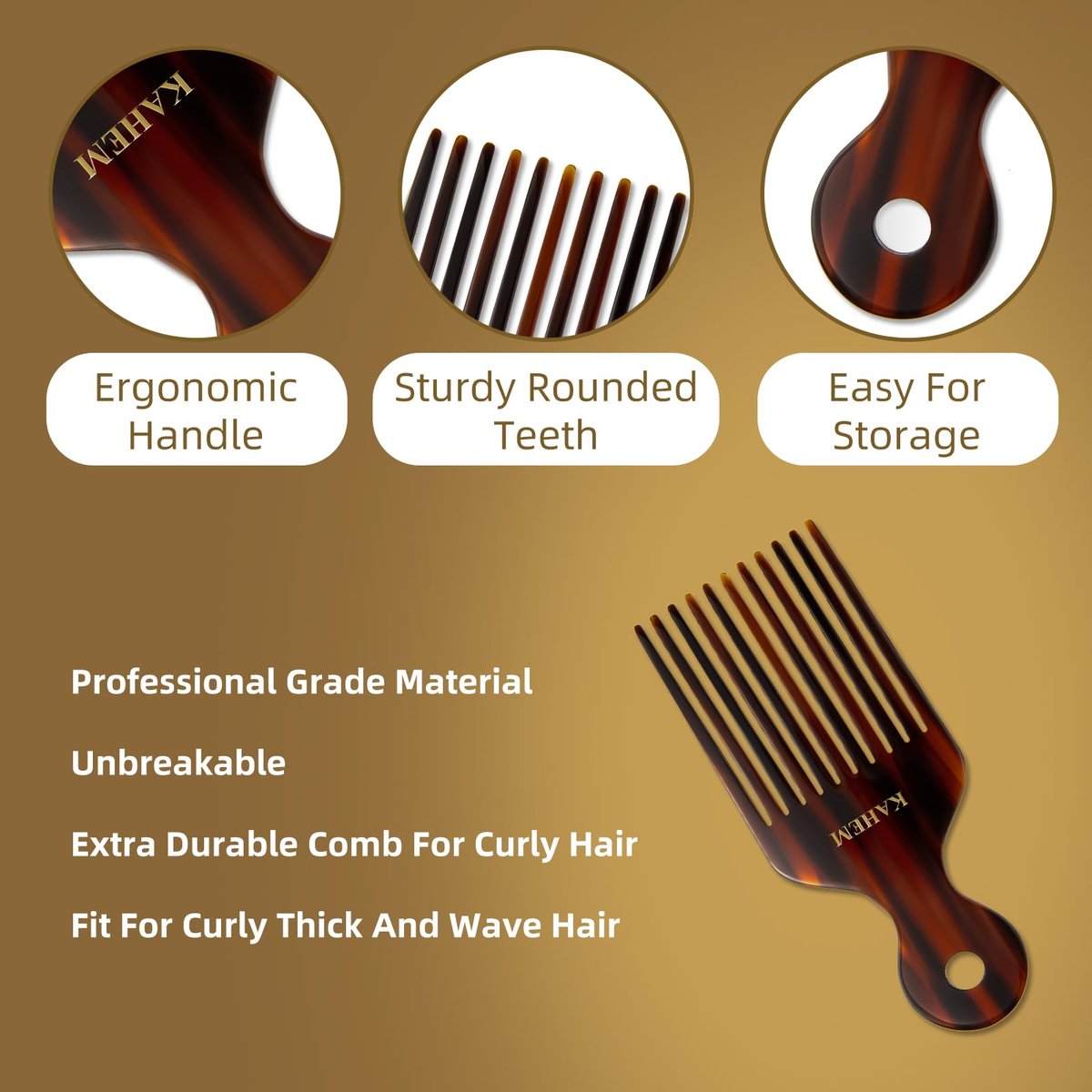 KAHEM Wide Tooth Pick Comb for Long, Thick, Curly Hair - 6.89 Inch Detangling and Lifting Comb for Women and Men's Hair Styling - görsel 13