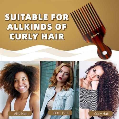 KAHEM Wide Tooth Pick Comb for Long, Thick, Curly Hair - 6.89 Inch Detangling and Lifting Comb for Women and Men's Hair Styling - görsel 4