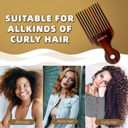 KAHEM Wide Tooth Pick Comb for Long, Thick, Curly Hair - 6.89 Inch Detangling and Lifting Comb for Women and Men's Hair Styling