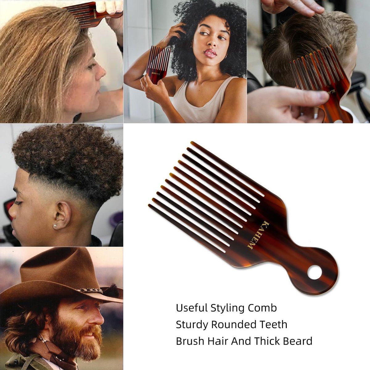 KAHEM Wide Tooth Pick Comb for Long, Thick, Curly Hair - 6.89 Inch Detangling and Lifting Comb for Women and Men's Hair Styling - görsel 11