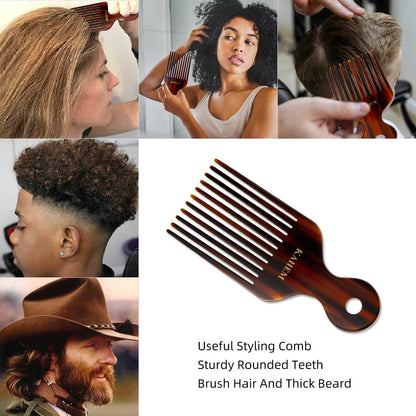 KAHEM Wide Tooth Pick Comb for Long, Thick, Curly Hair - 6.89 Inch Detangling and Lifting Comb for Women and Men's Hair Styling