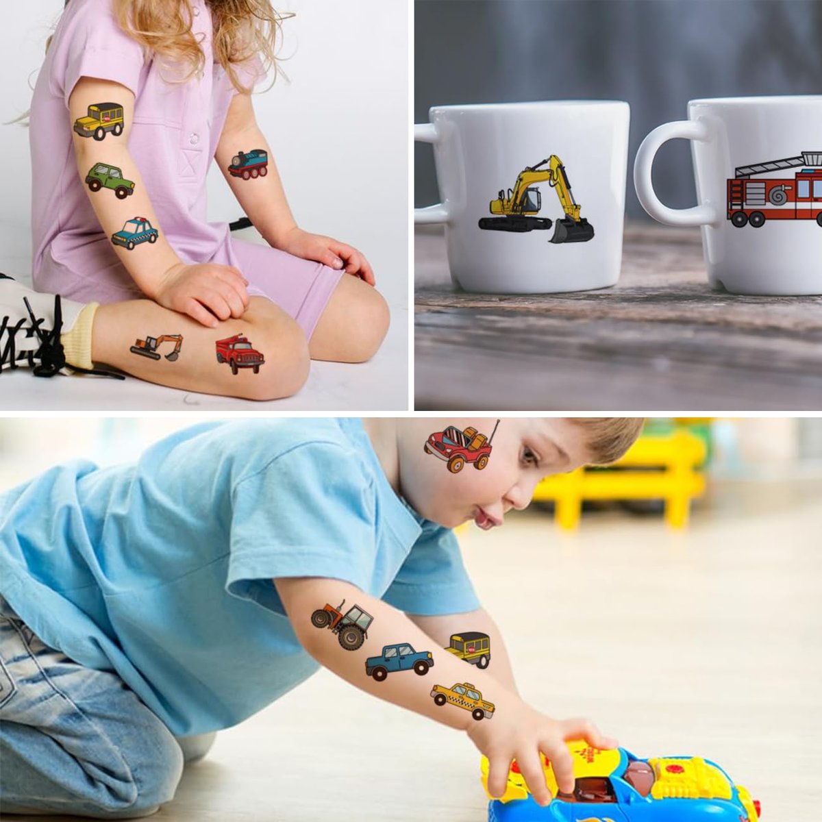 CHARLENT Car and Truck Temporary Tattoos for Kids - 74 Sheets Construction Vehicle Tattoos for Birthday Party Favors and Goodie Bag Fillers - görsel 7