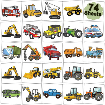 CHARLENT Car and Truck Temporary Tattoos for Kids - 74 Sheets Construction Vehicle Tattoos for Birthday Party Favors and Goodie Bag Fillers