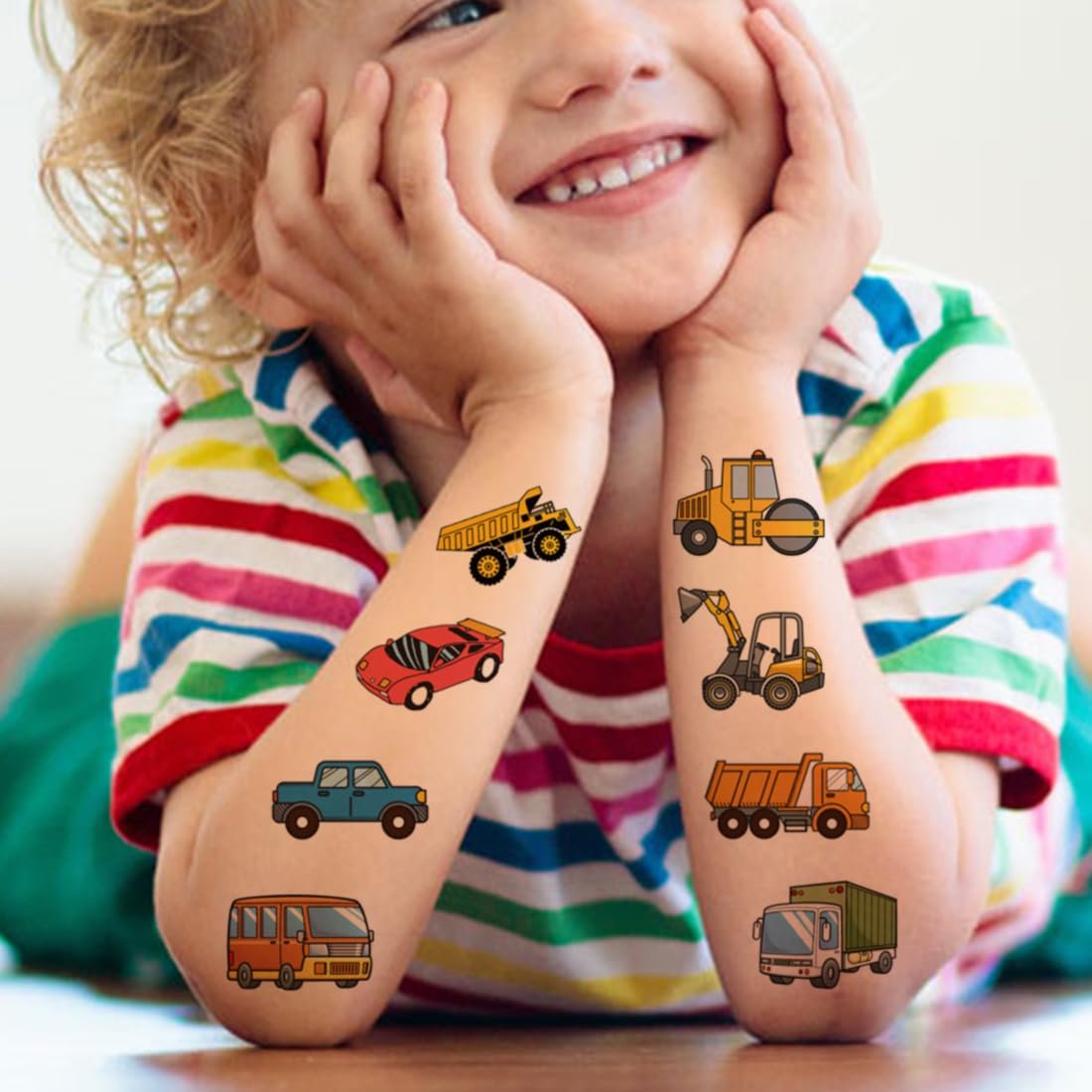 CHARLENT Car and Truck Temporary Tattoos for Kids - 74 Sheets Construction Vehicle Tattoos for Birthday Party Favors and Goodie Bag Fillers - görsel 5