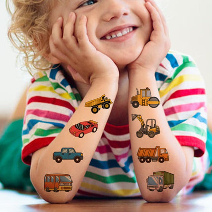 CHARLENT Car and Truck Temporary Tattoos for Kids - 74 Sheets Construction Vehicle Tattoos for Birthday Party Favors and Goodie Bag Fillers