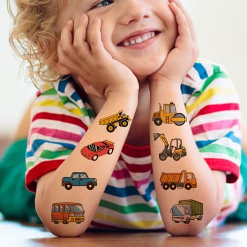 CHARLENT Car and Truck Temporary Tattoos for Kids - 74 Sheets Construction Vehicle Tattoos for Birthday Party Favors and Goodie Bag Fillers - görsel 6
