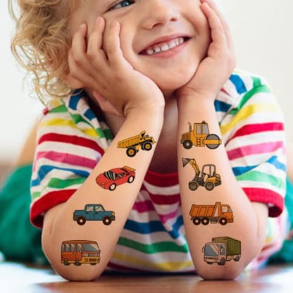 CHARLENT Car and Truck Temporary Tattoos for Kids - 74 Sheets Construction Vehicle Tattoos for Birthday Party Favors and Goodie Bag Fillers