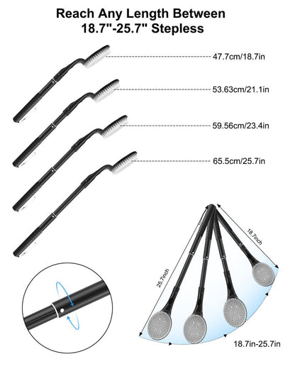 BTideas 25.7" Telescopic Back Scrubber for Shower – Anti-Slip Long Handle Bath Brush for Elderly, Disabled, and Limited Arm Movement – Exfoliating Body Brush for Improved Skin Health Avelisse