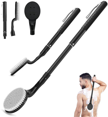 BTideas 25.7" Telescopic Back Scrubber for Shower – Anti-Slip Long Handle Bath Brush for Elderly, Disabled, and Limited Arm Movement – Exfoliating Body Brush for Improved Skin Health Avelisse