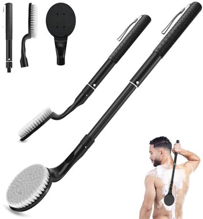 BTideas 25.7" Telescopic Back Scrubber for Shower – Anti-Slip Long Handle Bath Brush for Elderly, Disabled, and Limited Arm Movement – Exfoliating Body Brush for Improved Skin Health Avelisse
