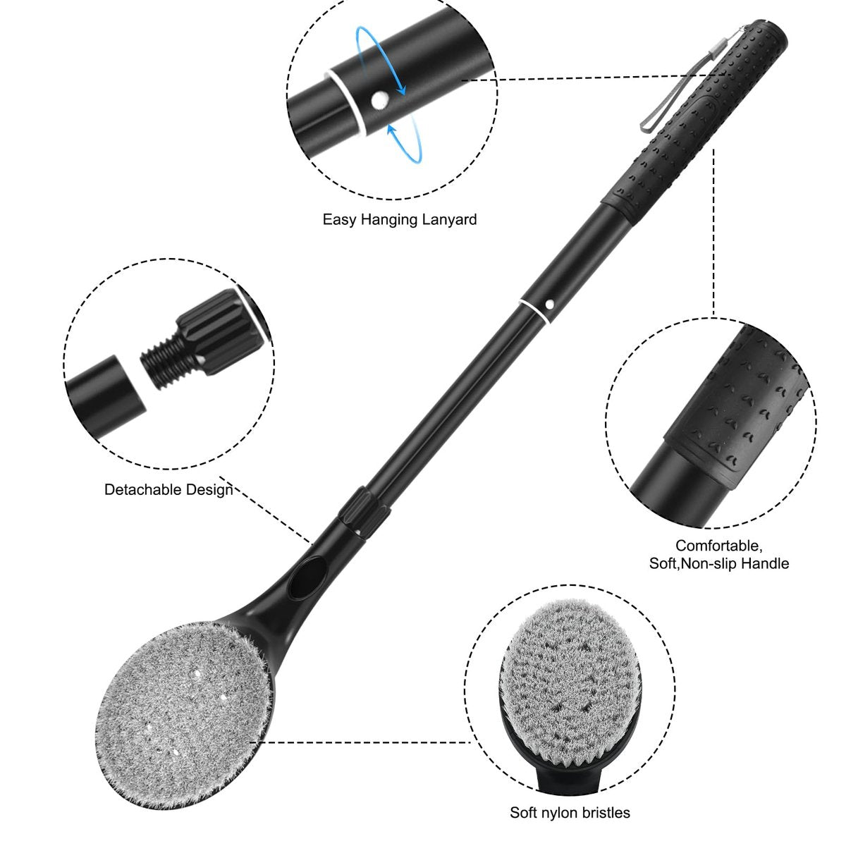 BTideas 25.7" Telescopic Back Scrubber for Shower – Anti-Slip Long Handle Bath Brush for Elderly, Disabled, and Limited Arm Movement – Exfoliating Body Brush for Improved Skin Health Avelisse