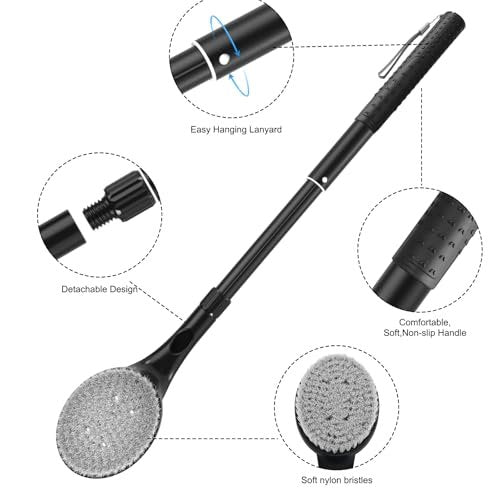 BTideas 25.7" Telescopic Back Scrubber for Shower – Anti-Slip Long Handle Bath Brush for Elderly, Disabled, and Limited Arm Movement – Exfoliating Body Brush for Improved Skin Health Avelisse
