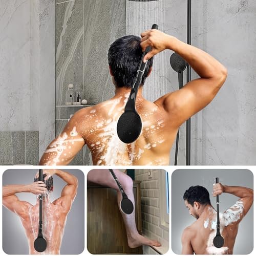 BTideas 25.7" Telescopic Back Scrubber for Shower – Anti-Slip Long Handle Bath Brush for Elderly, Disabled, and Limited Arm Movement – Exfoliating Body Brush for Improved Skin Health Avelisse