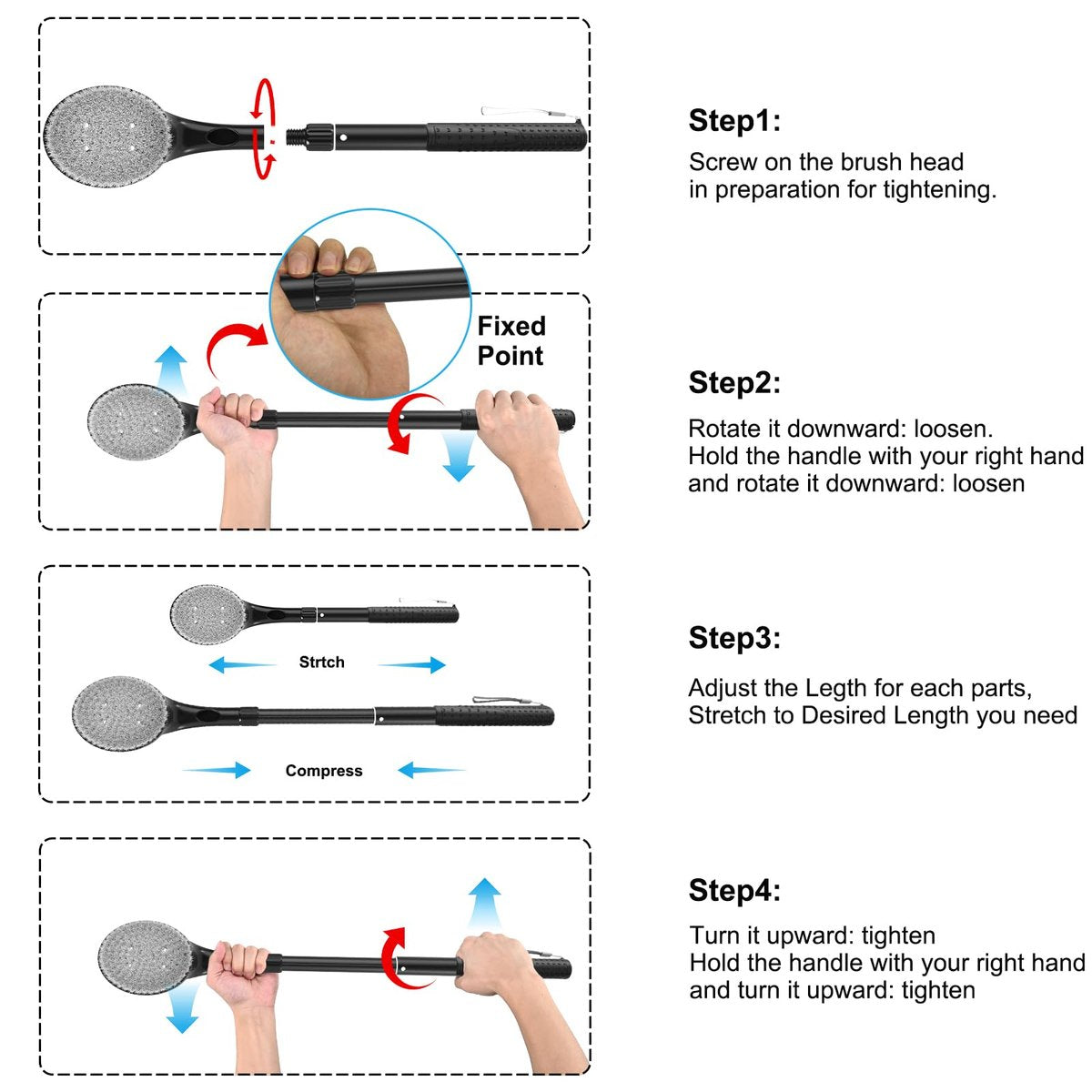 BTideas 25.7" Telescopic Back Scrubber for Shower – Anti-Slip Long Handle Bath Brush for Elderly, Disabled, and Limited Arm Movement – Exfoliating Body Brush for Improved Skin Health Avelisse