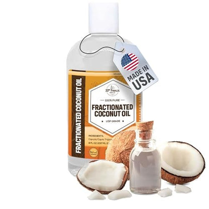 Organic Fractionated Coconut Oil (8 oz) - USP Grade, Non-GMO, Cold Pressed - 100% Pure for Skin, Face, Hair, Soap Making & Carrier Oil for Essential Oils