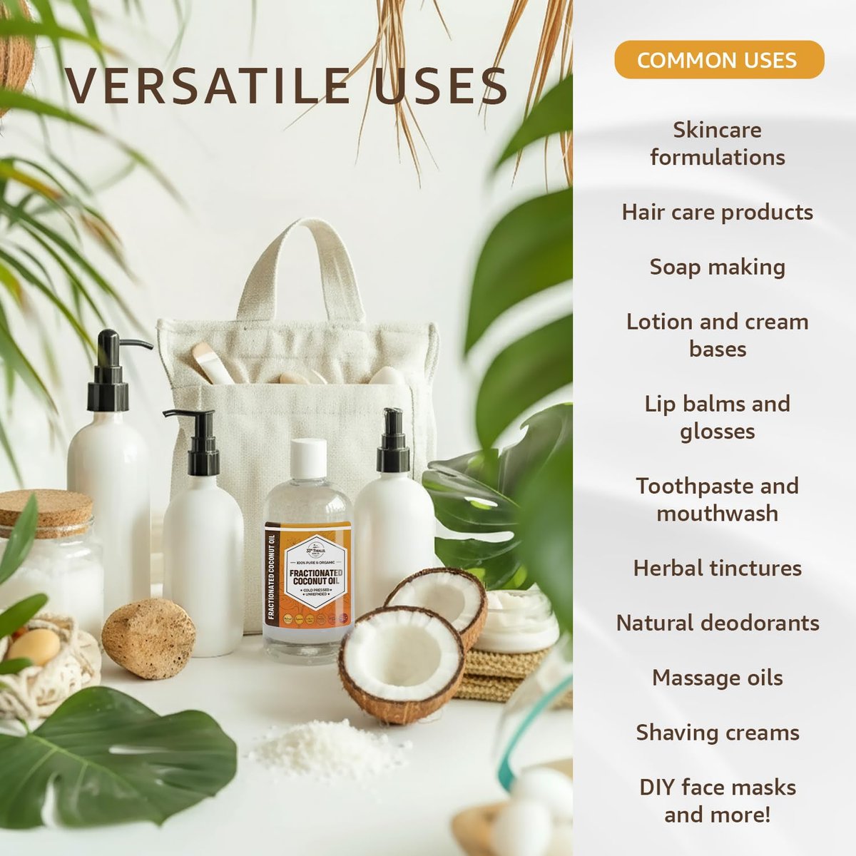 Organic Fractionated Coconut Oil (8 oz) - USP Grade, Non-GMO, Cold Pressed - 100% Pure for Skin, Face, Hair, Soap Making & Carrier Oil for Essential Oils - görsel 3