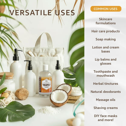 Organic Fractionated Coconut Oil (8 oz) - USP Grade, Non-GMO, Cold Pressed - 100% Pure for Skin, Face, Hair, Soap Making & Carrier Oil for Essential Oils