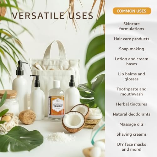 Organic Fractionated Coconut Oil (8 oz) - USP Grade, Non-GMO, Cold Pressed - 100% Pure for Skin, Face, Hair, Soap Making & Carrier Oil for Essential Oils - görsel 4