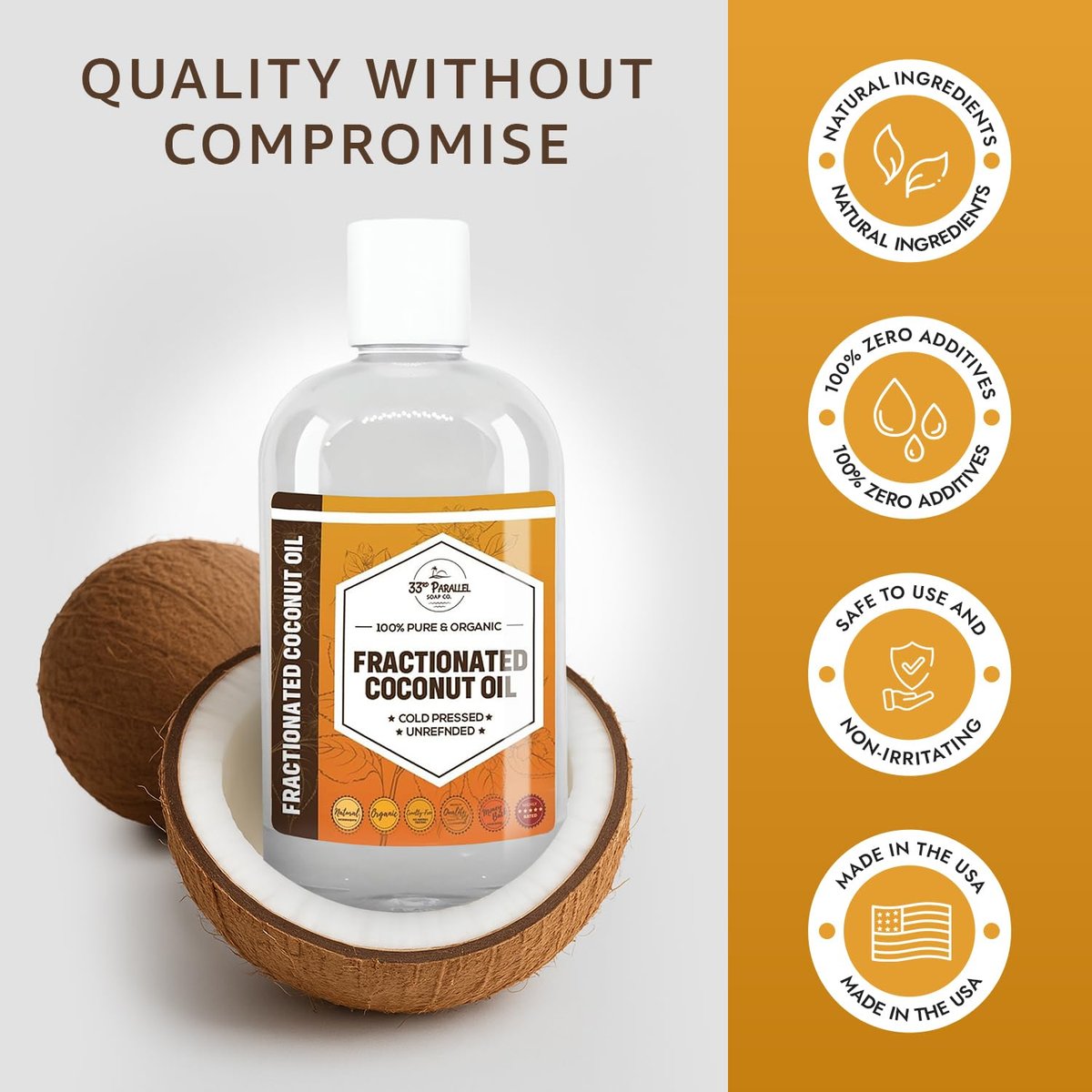 Organic Fractionated Coconut Oil (8 oz) - USP Grade, Non-GMO, Cold Pressed - 100% Pure for Skin, Face, Hair, Soap Making & Carrier Oil for Essential Oils - görsel 11