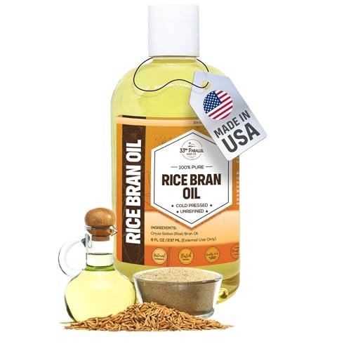 Organic Rice Bran Oil (8 oz) – Premium Cold Pressed Unrefined, 100% Pure for Skin, Face, Hair, Soap Making & Carrier Oil Avelisse