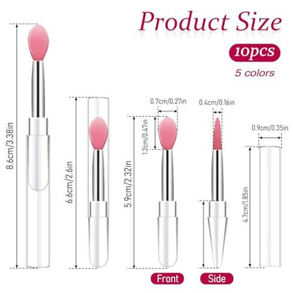 10-Piece Silicone Lip Brush Set with Caps – Reusable Lipstick Applicator & Lip Mask Tool for Precise Makeup Application