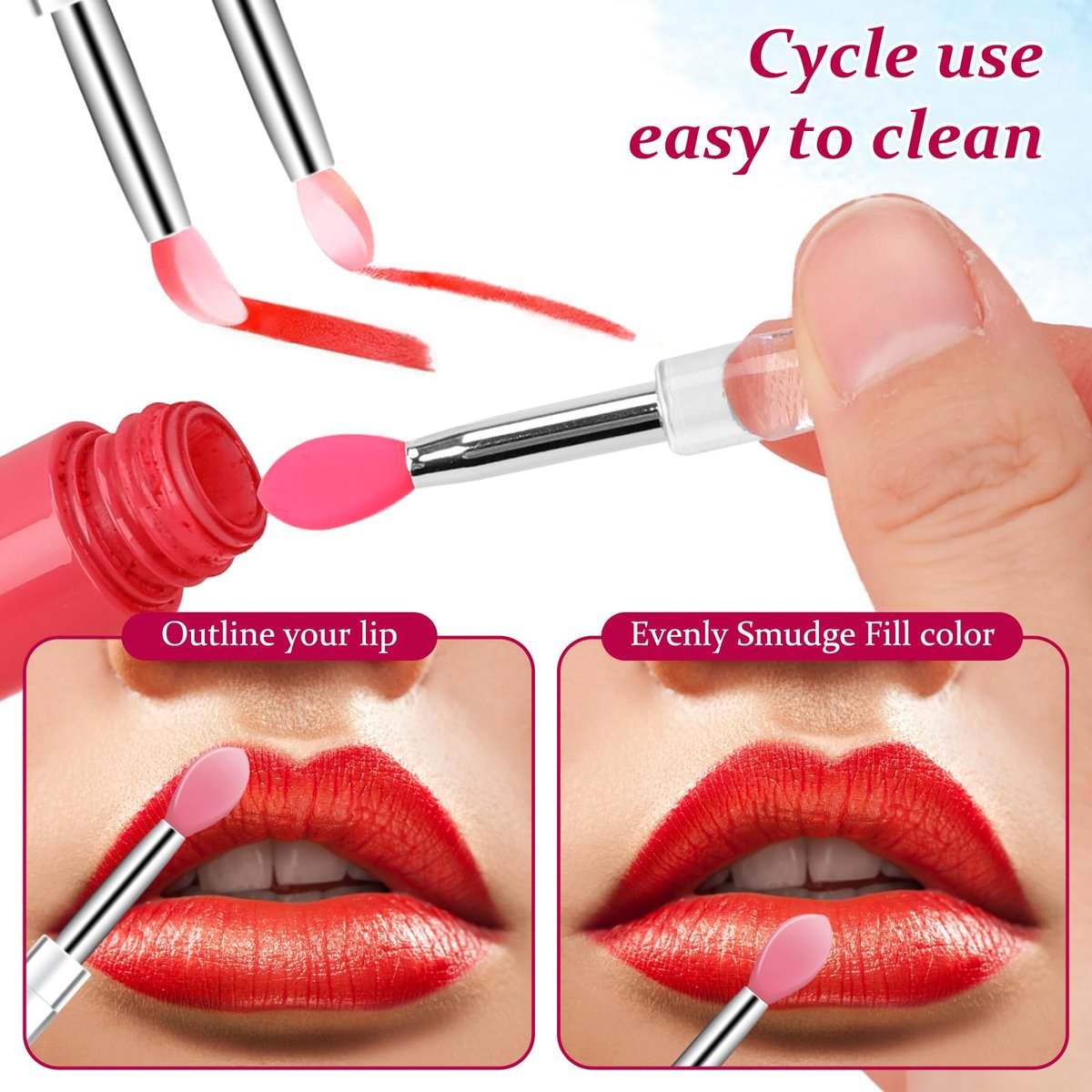 10-Piece Silicone Lip Brush Set with Caps – Reusable Lipstick Applicator & Lip Mask Tool for Precise Makeup Application - görsel 7