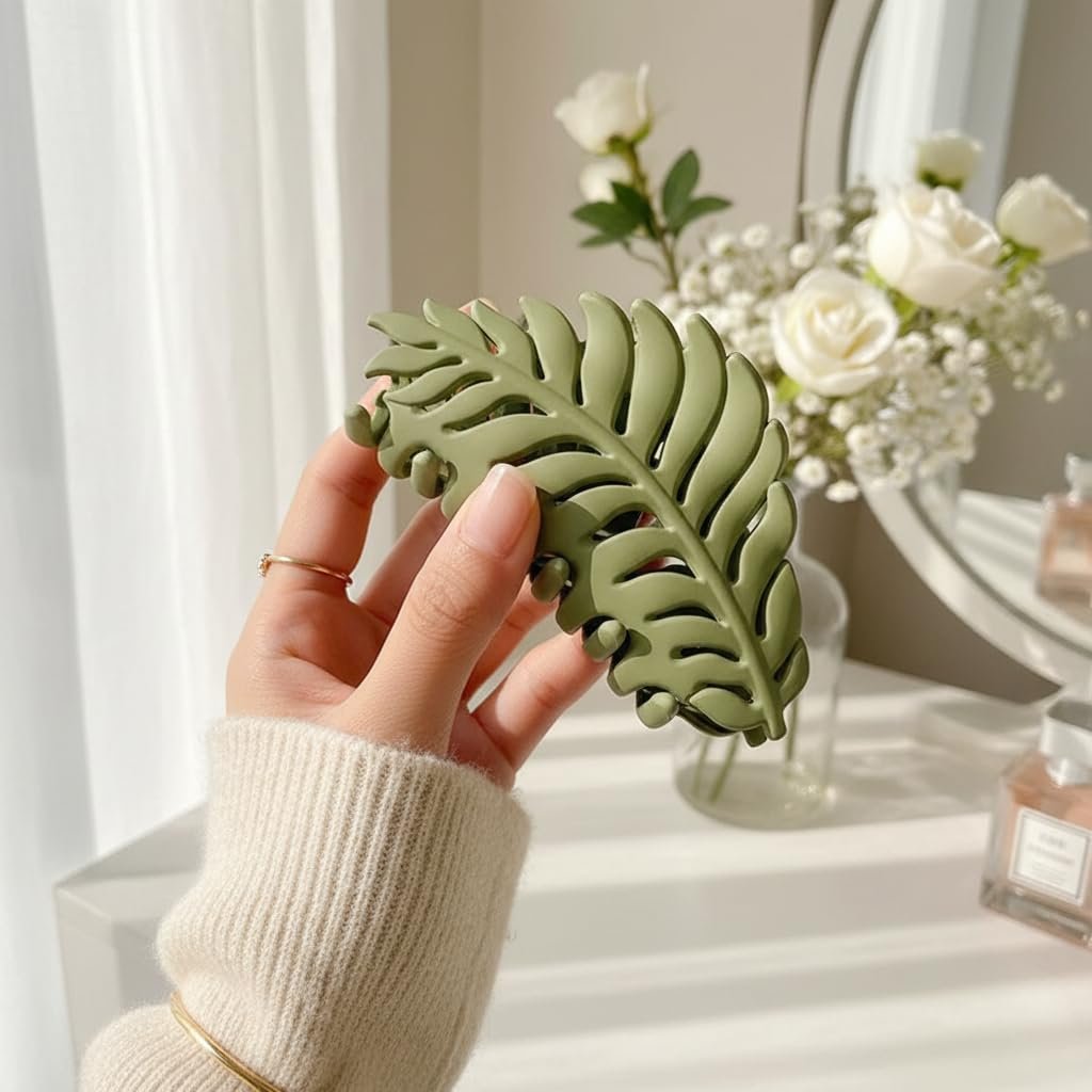 Junfamilee Green Leaf-Shaped Hair Clip with Many Teeth – 3.5 Inch Non-Slip Claw Clip for Women and Girls - görsel 16