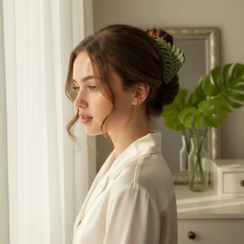 Junfamilee Green Leaf-Shaped Hair Clip with Many Teeth – 3.5 Inch Non-Slip Claw Clip for Women and Girls - görsel 15