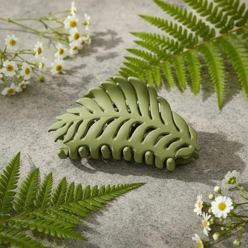 Junfamilee Green Leaf-Shaped Hair Clip with Many Teeth – 3.5 Inch Non-Slip Claw Clip for Women and Girls - görsel 3