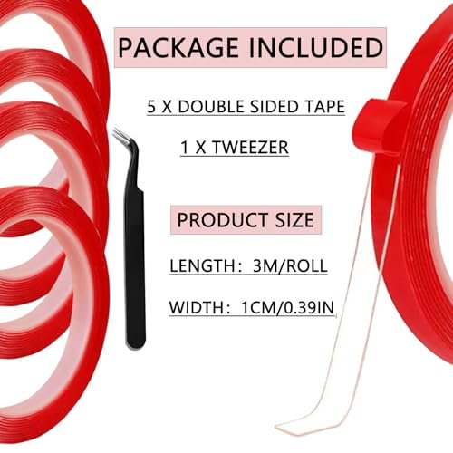 GUXACU 5 Rolls Double Sided Tape Nail Tape for Press On Nails - Acrylic Adhesive for Nail Packaging, Storage & Display with Tweezer - görsel 4