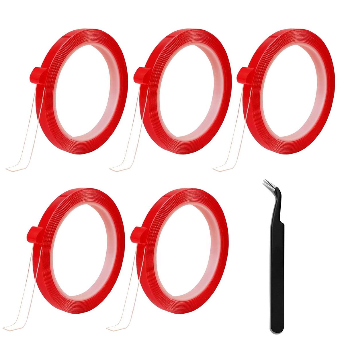 GUXACU 5 Rolls Double Sided Tape Nail Tape for Press On Nails - Acrylic Adhesive for Nail Packaging, Storage & Display with Tweezer - görsel 1