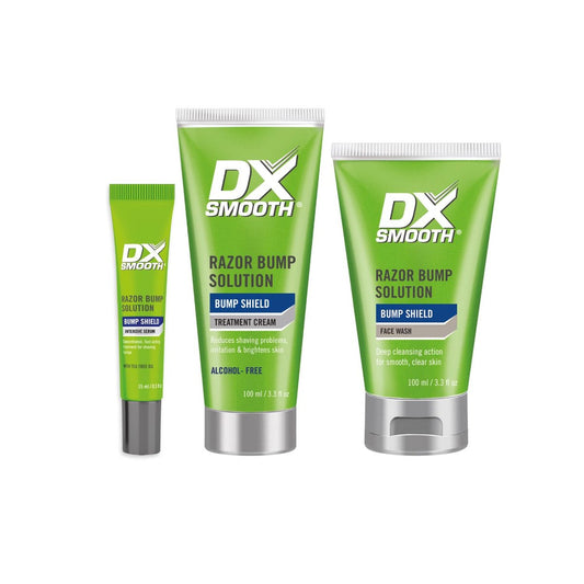 DX Smooth Bump Shield Combo Set for Men – Razor Bumps & Ingrown Hair Prevention Kit with Face Wash, Intensive Serum, Daily Moisturiser | Vegan & Cruelty-Free
