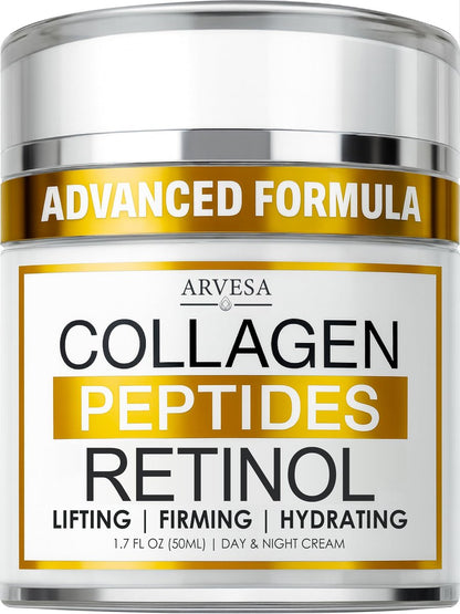 Retinol Cream for Face with Collagen Peptides & Hyaluronic Acid - Anti Aging Wrinkle Cream for Women and Men - Day & Night Facial Moisturizer for Firming, Tightening Neck & Décolleté