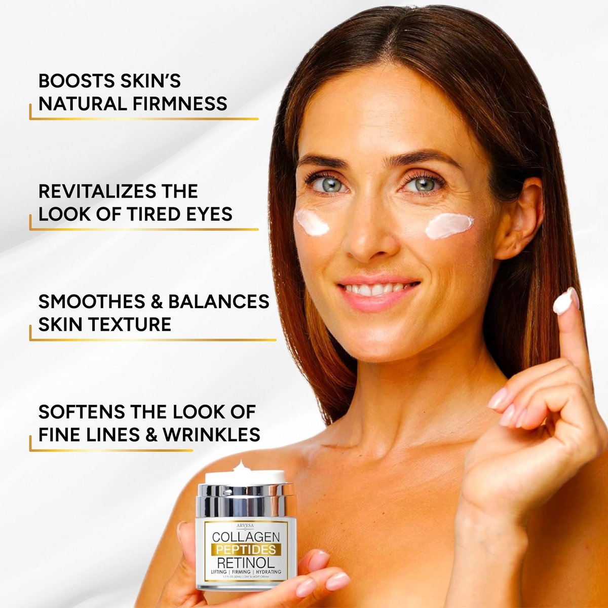Retinol Cream for Face with Collagen Peptides & Hyaluronic Acid - Anti Aging Wrinkle Cream for Women and Men - Day & Night Facial Moisturizer for Firming, Tightening Neck & Décolleté - görsel 3