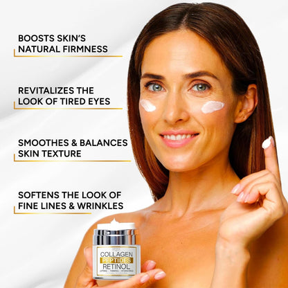 Retinol Cream for Face with Collagen Peptides & Hyaluronic Acid - Anti Aging Wrinkle Cream for Women and Men - Day & Night Facial Moisturizer for Firming, Tightening Neck & Décolleté