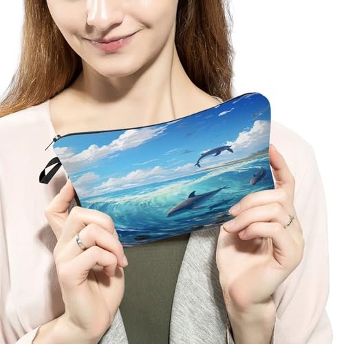 Livel lhood Dolphin Gift Makeup Bag - Cute Small Cosmetic Organizer Pouch for Travel, Ocean Lovers, Women & Girls - görsel 6
