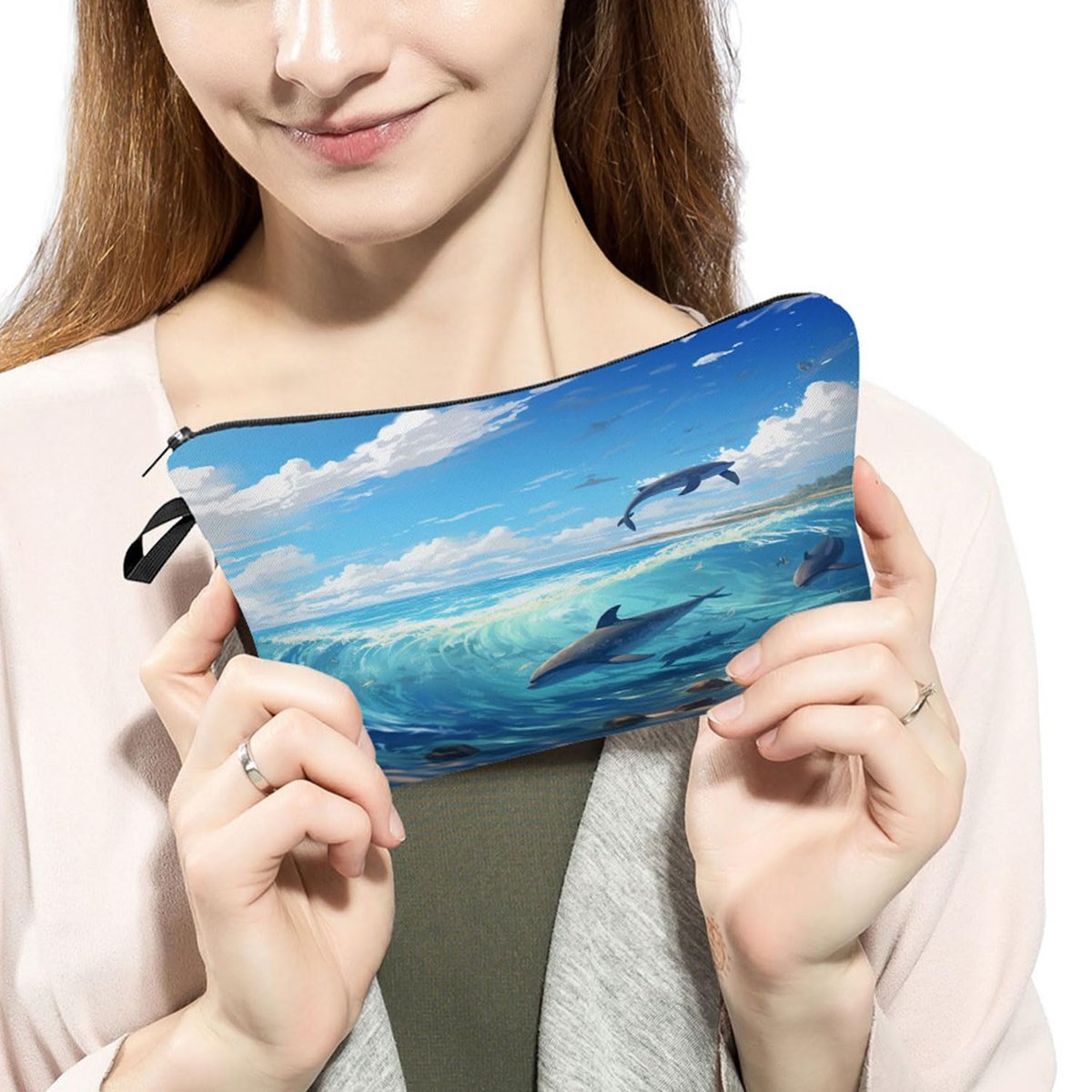 Livel lhood Dolphin Gift Makeup Bag - Cute Small Cosmetic Organizer Pouch for Travel, Ocean Lovers, Women & Girls - görsel 5