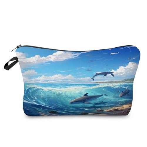 Livel lhood Dolphin Gift Makeup Bag - Cute Small Cosmetic Organizer Pouch for Travel, Ocean Lovers, Women & Girls - görsel 2