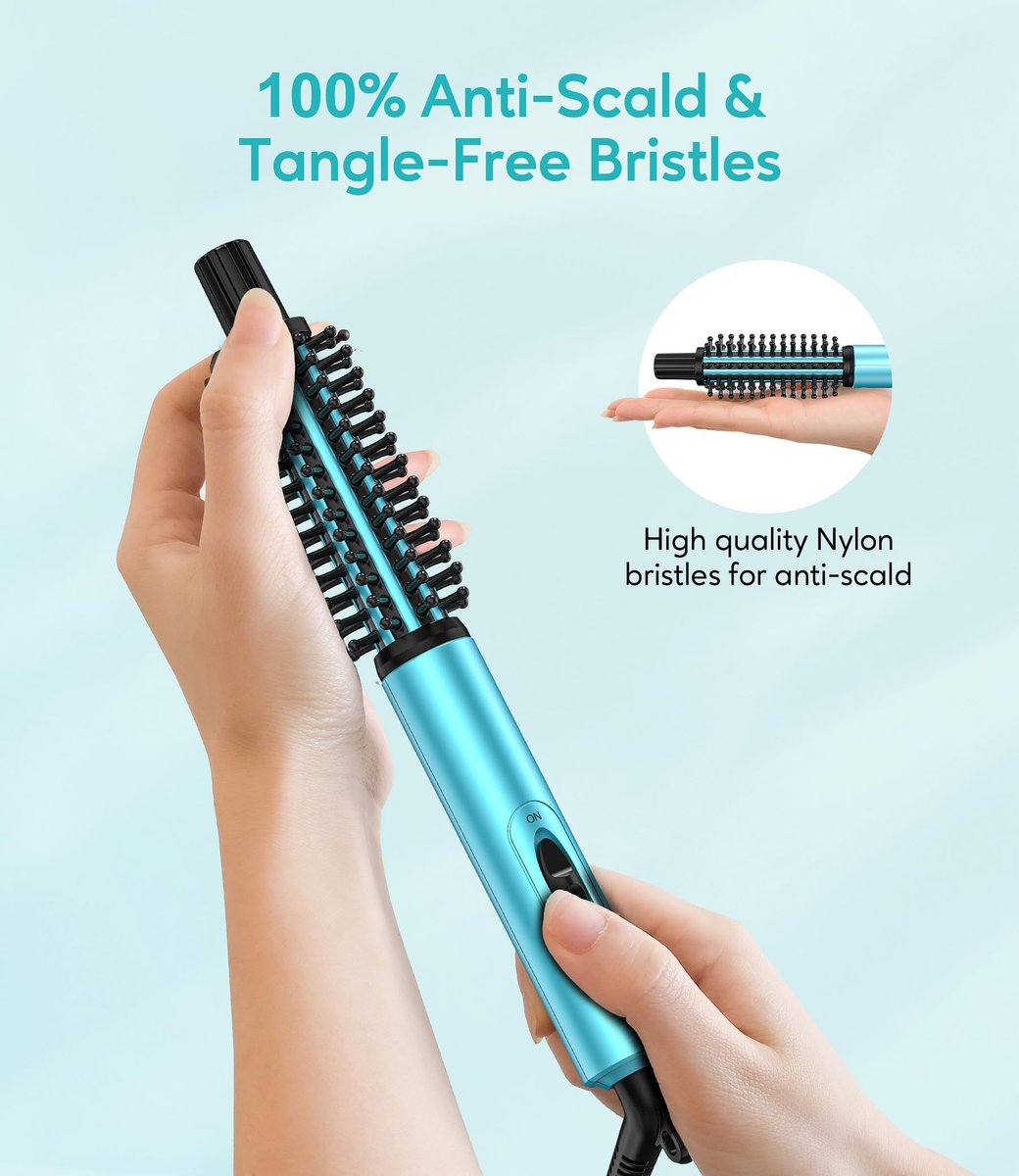 Farery Mini Thermal Brush - 3/4 Inch Curling Iron for Volumizing & Small Curls, Travel Size Hot Brush for Short & Thin Hair, Dual Voltage, 392°F, Blue Avelisse